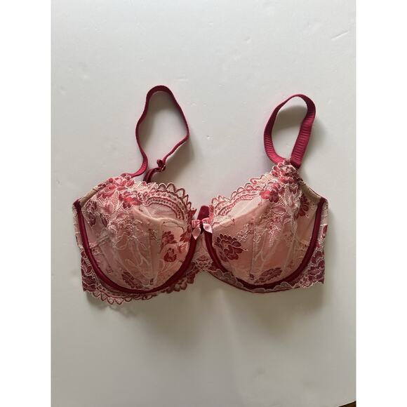 Soma Red And Pink Lace Underwire Flirtation Balconet Bra 34DD - Picture 1 of 8